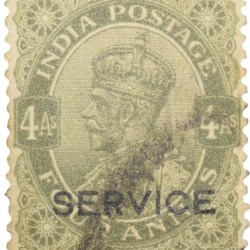 Postal Stamp of George V 4 Annas Olive Green Colour - Used Condition as per Image.
