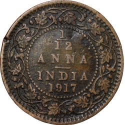 Alternative view of Bronze 1/12 Anna of George V (AD 1917) of Calcutta Mint KM 509