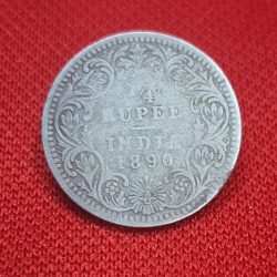 Alternative view of 1/4 RUPEE 1890 VICTORIA QUEEN COIN Calcutta mint
