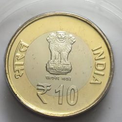 Alternative view of 10 Rs 500th Anniversary Of Shri Krishna Chaitanya Mahaprabu Coming To Vrindavan Coin Unc Rarehu
