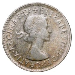 Alternative view of Silver (50%) 3 Pence of Elizabeth II (AD 1963) of Australia