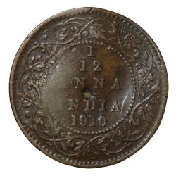 Alternative view of Bronze 1/12 Anna of Edward VII (AD 1910) of Calcutta Mint