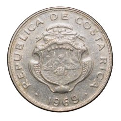 Copper-Nickel 5 Centimos of Costa Rica Country (AD 1969) Coat of Arms Beautiful Grade
