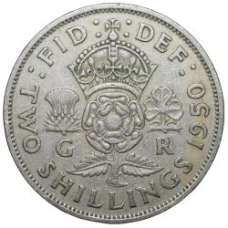 Copper-Nickel 2 Shillings of George VI (AD 1950) of Great Brittain