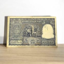 Alternative view of Rs 100 Republic India Banknote 1950s Elephant Issue Signed B Ramarau Red Serial Rupiye Issue