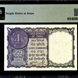 Alternative view of Re 1 India Banknote Graded By PMG 64 Issue Year 1957 Signed By L K Jha Very unique and Rare