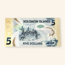 Alternative view of 5 Solomon island Dollar World Banknote issued in 2019 by the Central Bank of Solomon islands Gem Unc Very Unique and rare