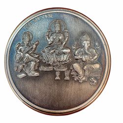 Rare Vintage Shri Laxmi Sarawati and Lord Ganesha 19th Centaury 5 Gm Silver 999 Ag Rubidium Finish Very Unique and Rare One of a Kind