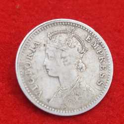 1/4 RUPEE 1891 CALCUTTA MINT VICTORIA EMPRESS QUEEN COIN