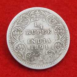 Alternative view of 1/4 RUPEE 1891 CALCUTTA MINT VICTORIA EMPRESS QUEEN COIN