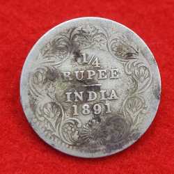 Alternative view of 1/4 RUPEE 1891 CALCUTTA MINT VICTORIA EMPRESS QUEEN COIN
