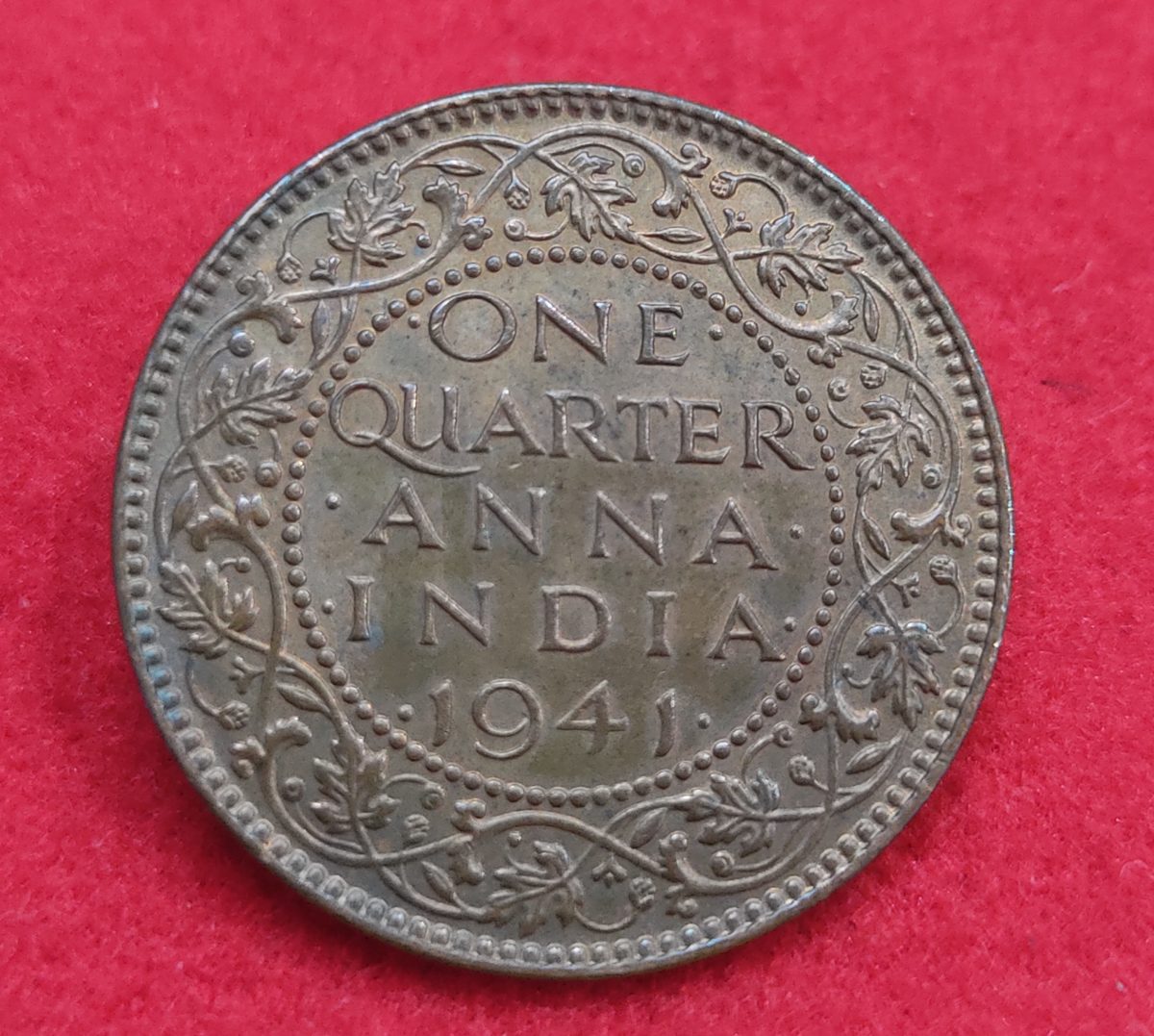 ONE QUARTER ANNA GEORGE VI 1941 UNC