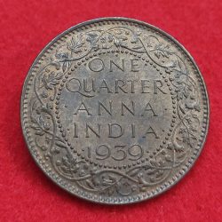 ONE QUARTER ANNA GEORGE VI 1939 UNC