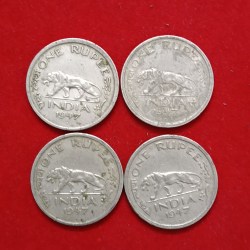 George Vi One Rupee 1947 Bombay Mint 4 Pcs Given British of India