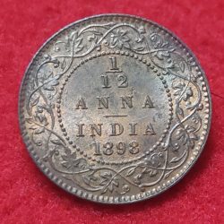 1/12 ANNA VICTORIA EMPRESS 1898 CALCUTTA MINT GEM UNC Condition