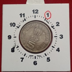 Alternative view of Five Rs Copper Nickel Rare 1 "o Clock Rotation or Extra Metal Error Lal Bhadur Shastri ji Rare Error Coin RBI Mistake Coin Calcutta Mint