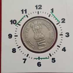 Five Rs Food and Agriculture Organization Copper Nickel 11'o Clock Rotation Side Error Hyderabad Mint