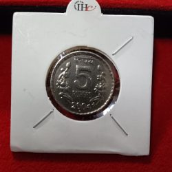 Five Rs Copper Nickel Rare Coin 2004 Year Hyderabad Mint Unc Condition