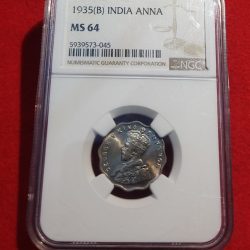ONE ANNA GEORGE V BOMBAY MINT 1935 NGC GRADED MS 64
