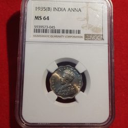 Alternative view of ONE ANNA GEORGE V BOMBAY MINT 1935 NGC GRADED MS 64