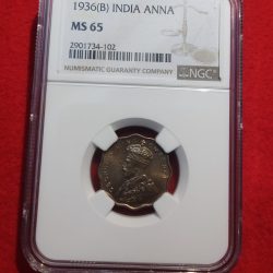 Alternative view of ONE ANNA GEORGE V BOMBAY MINT NGC GRADED 65