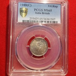 1/4 RUPEE GEORGE VI 1940 CALCUTTA MINT PCGS GRADED MS 65