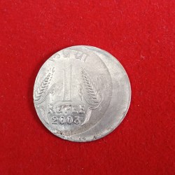 Alternative view of One Rs FSS Crown Rare Error Coin Heavy Shifted 2003 Year Calcutta Mint Good Condition