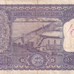 Alternative view of 100 Rupees Old Series Fafda note Big Size Very Rare Governor , P.C.BHTTACHARYA