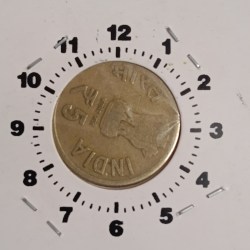 Alternative view of Five Rs Brass Scare Coin Controller & Auditor General of India CAG Hyderabad Mint Coin 4"o Clock Rotation Side Error RBI Mistake Coin