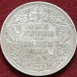 1888 One Rupees Victoria British India High Graded Silver AU TYPE Extremely Rare Coin #A-1