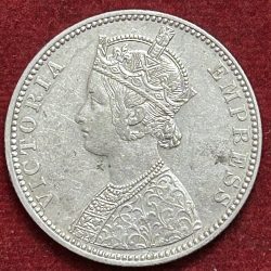 Alternative view of 1888 One Rupees Victoria British India High Graded Silver AU TYPE Extremely Rare Coin #A-1
