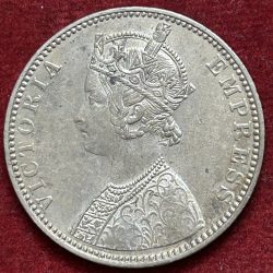 Alternative view of 1892 One Rupees Victoria British India Silver AU TYPE Extremely Rare Coin #A-4