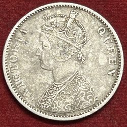 Alternative view of 1876 One Rupees Victoria British India Silver Extremely Rare Coin #A-6