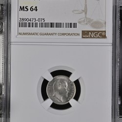 TWO ANNAS 1910 NGC GRADED COIN MS 64 EDWARD VII KING AND EMPEROR