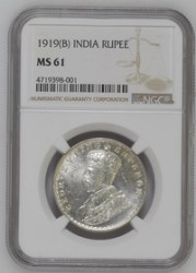 ONE RUPEE 1919 NGC GRADED MS 61 GEORGE V KING EMPEROR