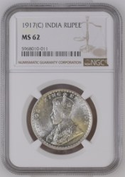 1 RUPEE 1917 NGC GRADED MS 62 GEORGE V KING EMPEROR COIN