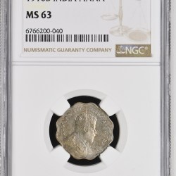 1 ANNA 1910 NGC GRADED COIN MS 63 EDWARD VII KING AND EMPEROR