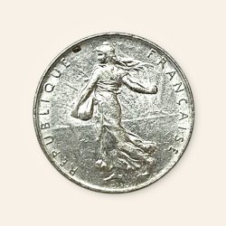 Alternative view of French 1 Franc coin Minted in 1976 Very Unique and rare