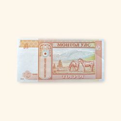 Alternative view of 5 Mongolian Togrog World Banknote issued in 1993 Gem Unc Very Unique and rare
