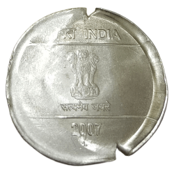 Alternative view of 2 Rupees Fss MUDRA Series Year 2007 LAKHI//BROCKAGE Error **SCARE** Top UNC Grade.