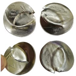 2 Rupees Fss MUDRA Series Year 2008 Hyderabad Mint DIE CAPPED, OFF STRIKE, INDENT Multiple Errors **RARE** Top UNC Grade.