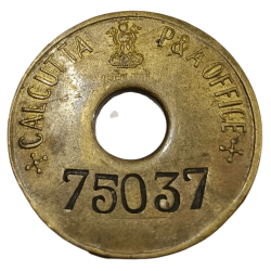 CALCUTTA "P&A" OFFICE Brass TOKEN Government of India Emblem **SCARE** Collectable Grade.