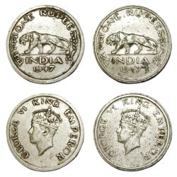 ONE RUPEE Cu/Ni Year 1947 LION 🦁 Portrait LAHORE Mint & BOMBAY Mint SET 2 Coins are in Collectable Grades.