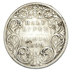 BRITISH INDIA Silver HALF 1/2 RUPEE Year 1899 VICTORIA EMPRESS in Used Condition.