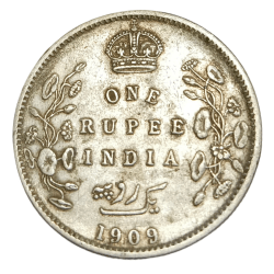 BRITISH INDIA Silver RUPEE Key Date Year 1909 King EDWARD-VII **V. SCARE** High Collectable Grade.
