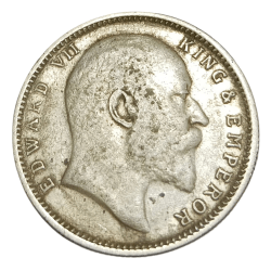 Alternative view of BRITISH INDIA Silver RUPEE Key Date Year 1909 King EDWARD-VII **V. SCARE** High Collectable Grade.