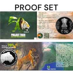 50 Years of Project Tiger Proof Coin Set 1pcs. (Rs. 50) Folder Packing - 2023 issue.