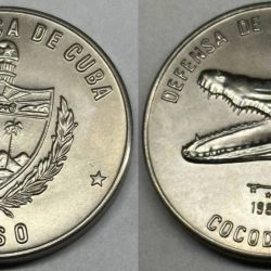 Cuba, 1 Peso, 1985, Wildlife Preservation - Cuban Crocodile, KM #124, AUNC Condition.