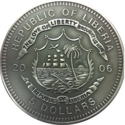 Alternative view of Liberia Commemorative issue Fair Play 5 Dollars 2006 Silver plated copper-nickel (Weight 120 g) Diameter 65 mm very big size Extremely Rare coin