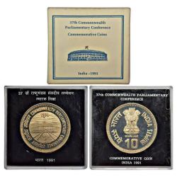 VIP Issue - 37th Commonwealth Parliamentary Conference, Year 1991- Proof single coin set of 10 rupees (Bombay mint)
